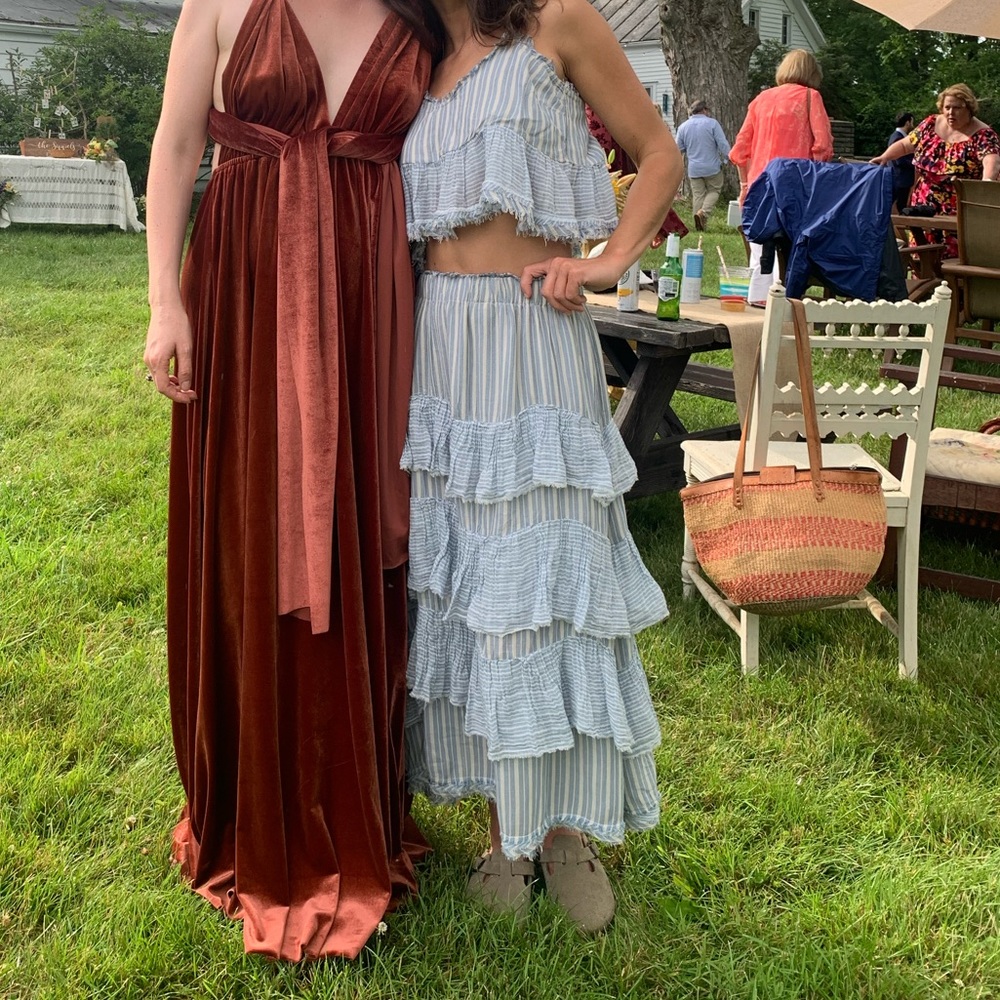 Free People striped "Vacation Now" skirt & top set